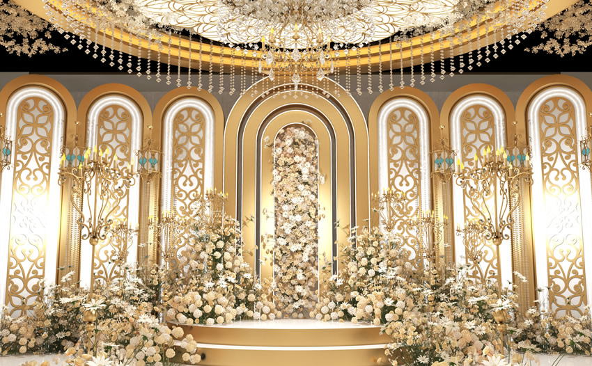 同仁香槟色调婚礼堂效果展示